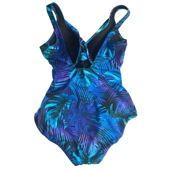 Miraclesuit Royal Palms Revele One Piece Swimsuit Blue Size 14 Slimming Tummy - Picture 5 of 12